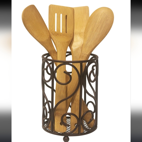 New Bronze Steel Cutlery Holder With Mesh Bottom & Non Skid Feet, Utensil Holder - Picture 8 of 8